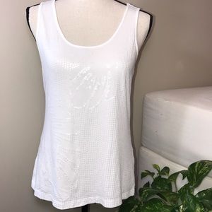 Dana Buchman White With White Sequins Small Top